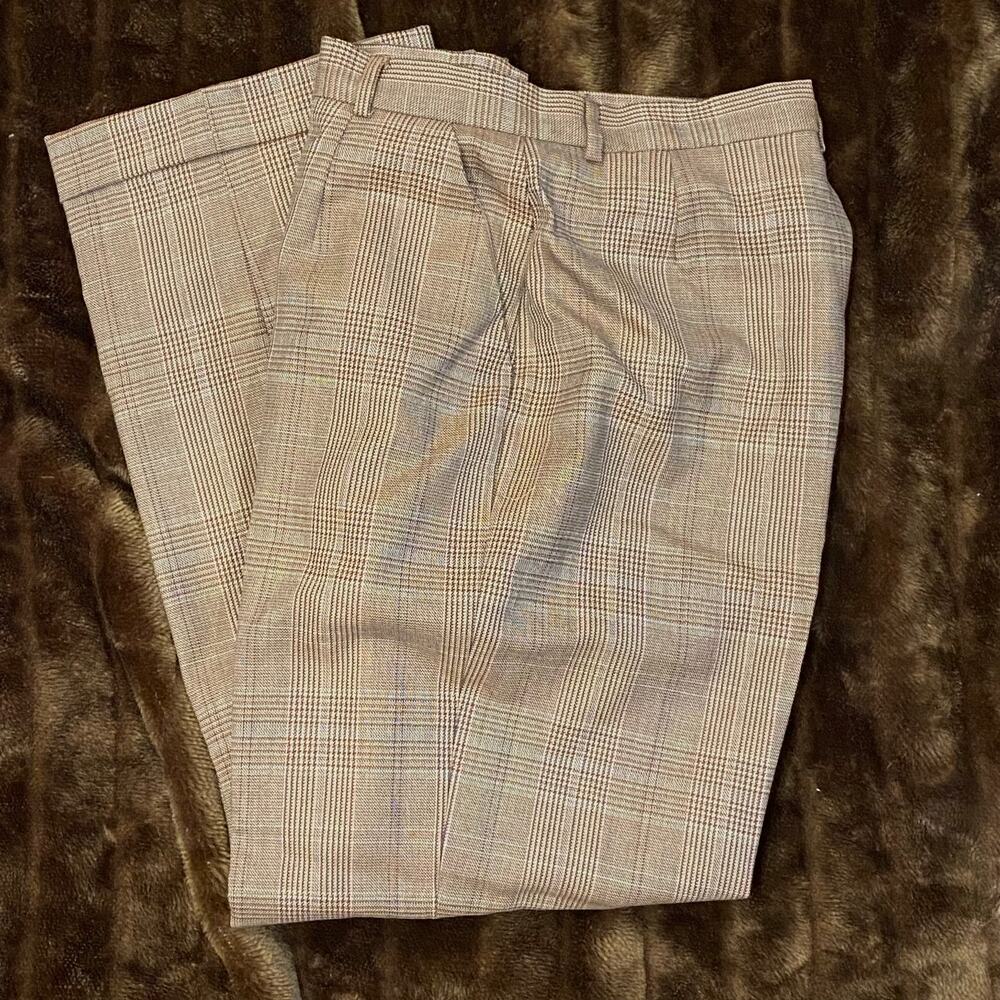 David N Women's Classic 10 High Rise Fully Lined Glen Plaid Cuffed Wool Trousers